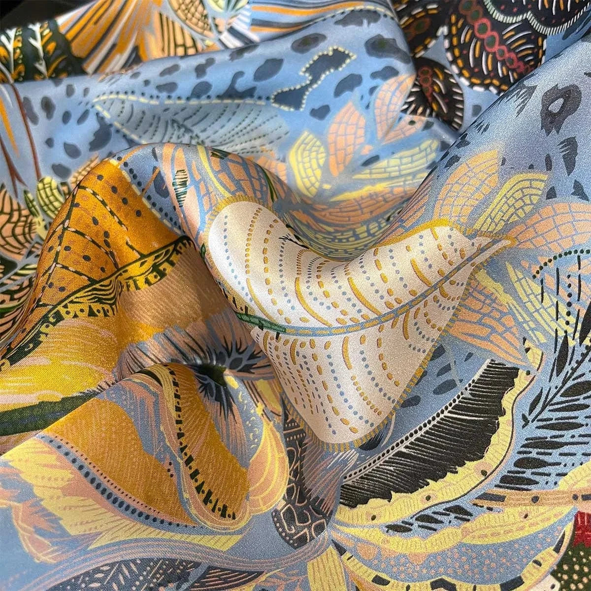 Carré 100% Soie Foulard Imprimé Fleurs Élégantes 70x70cm