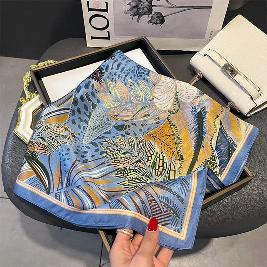 Carré 100% Soie Foulard Imprimé Fleurs Élégantes 70x70cm