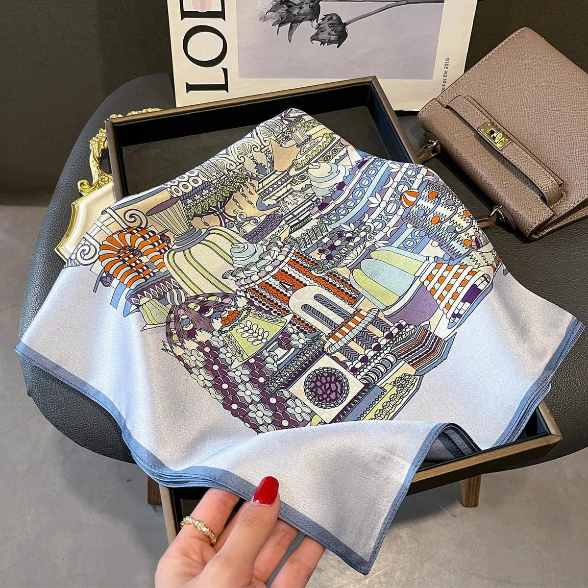 Carré 100% Soie Foulard imprimé floral luxueux – carré en soie chic et élégant 70x70cm