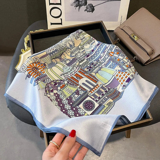 Carré 100% Soie Foulard imprimé floral luxueux – carré en soie chic et élégant 70x70cm