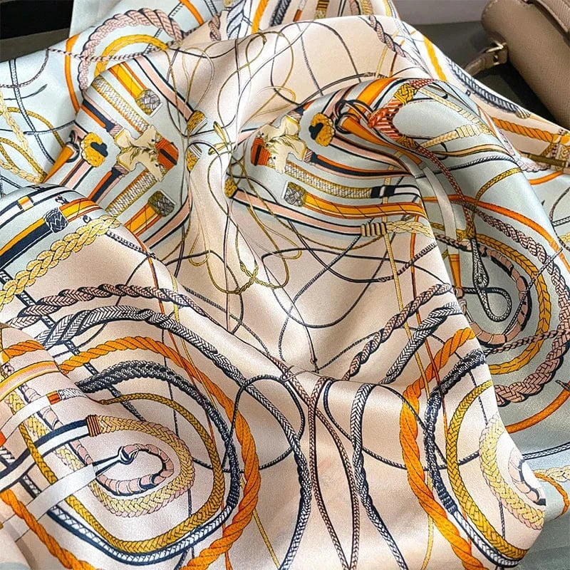 Carré 100% Soie Foulard Imprimé Fouets 70x70cm