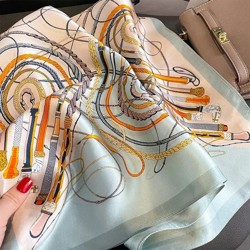 Carré 100% Soie Foulard Imprimé Fouets 70x70cm