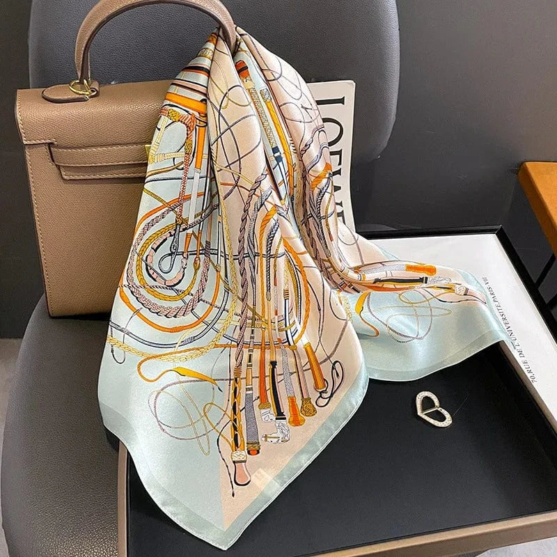Carré 100% Soie Foulard Imprimé Fouets 70x70cm