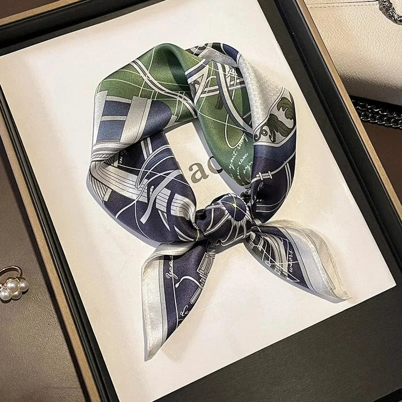 Carré 100% Soie - foulard imprimé plan technique, motif blueprint rétro