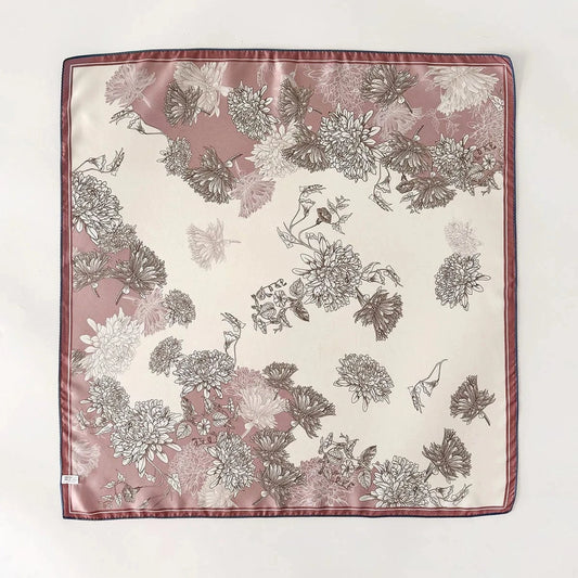 Carré 100% Soie imprimé fleurs - foulard élégant et léger 70x70cm
