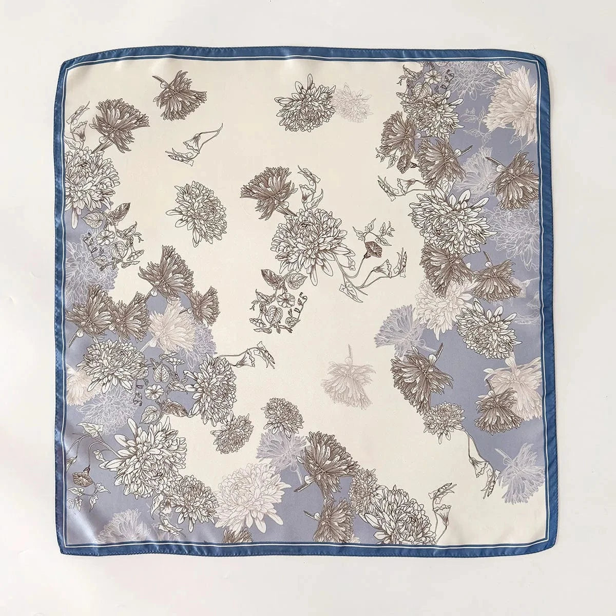 Carré 100% Soie imprimé fleurs - foulard élégant et léger 70x70cm