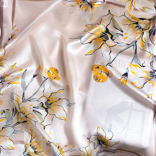 Carré 100% Soie Imprimé Fleurs Premium Femme 70x70cm