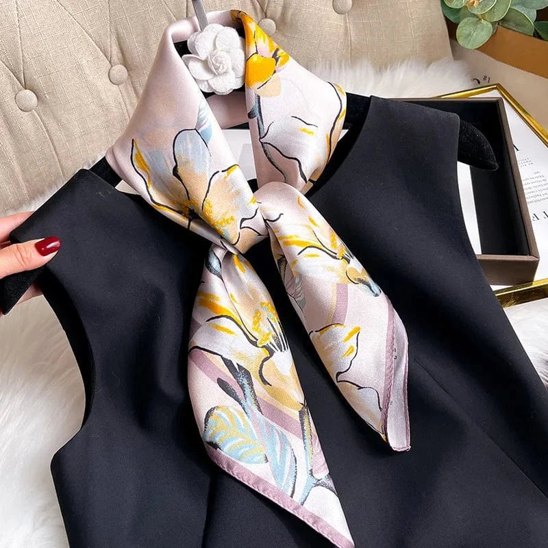 Carré 100% Soie Imprimé Fleurs Premium Femme 70x70cm