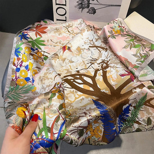 Carré 100% Soie - Imprimé Floral Haut de Gamme, Carré de Soie Élégant pour Femme 70x70cm