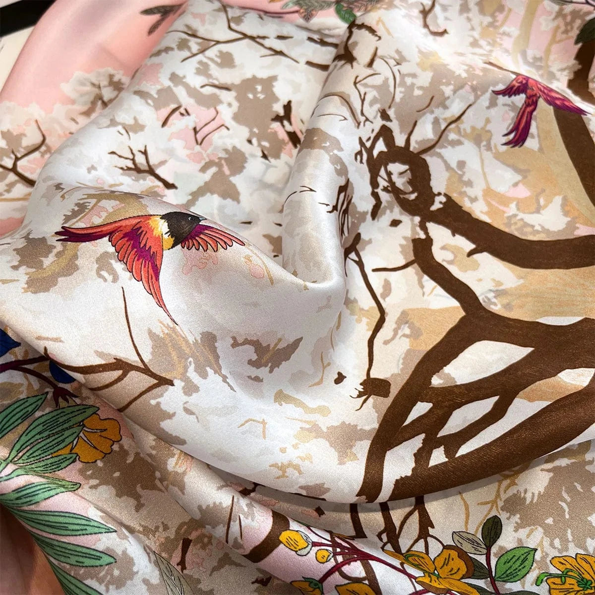 Carré 100% Soie - Imprimé Floral Haut de Gamme, Carré de Soie Élégant pour Femme 70x70cm