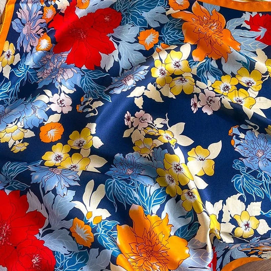 Carré 100% Soie Imprimé Floral Luxe – Écharpe Carré de Soie Haute Couture 70x70cm