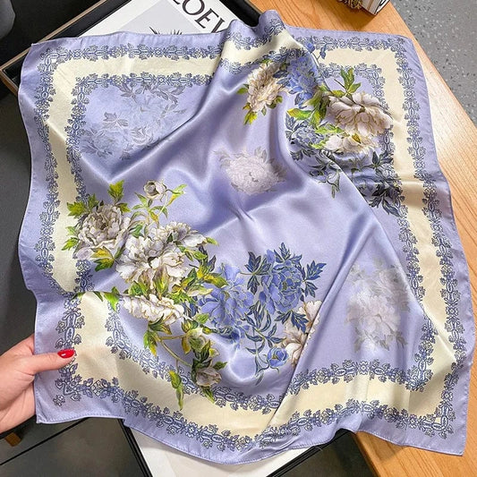 Carré 100% Soie Imprimé Floral Premium pour Femme 70x70cm