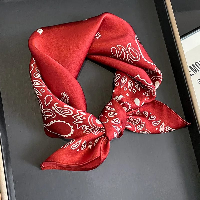 Carré 100% soie naturelle rouge style bandana vintage 53x53cm
