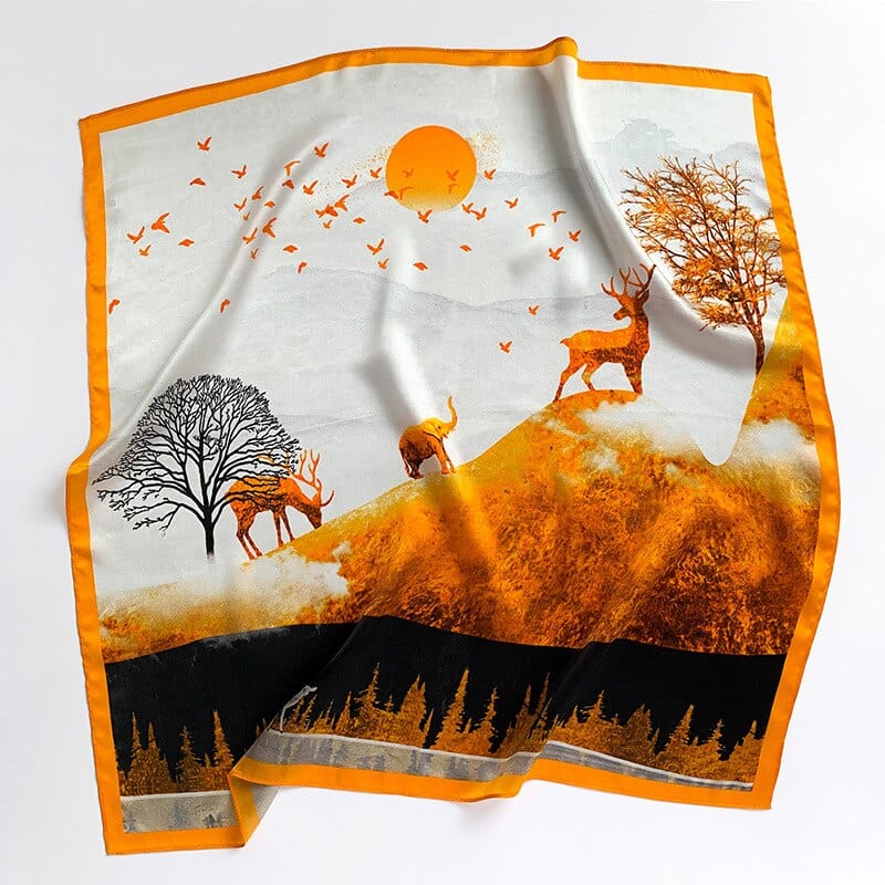 Carré 100% Soie Paysage Nature Automnal 70X70CM