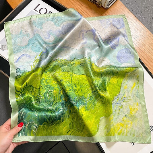 Carré 100% Soie Paysage Vert 53x53cm