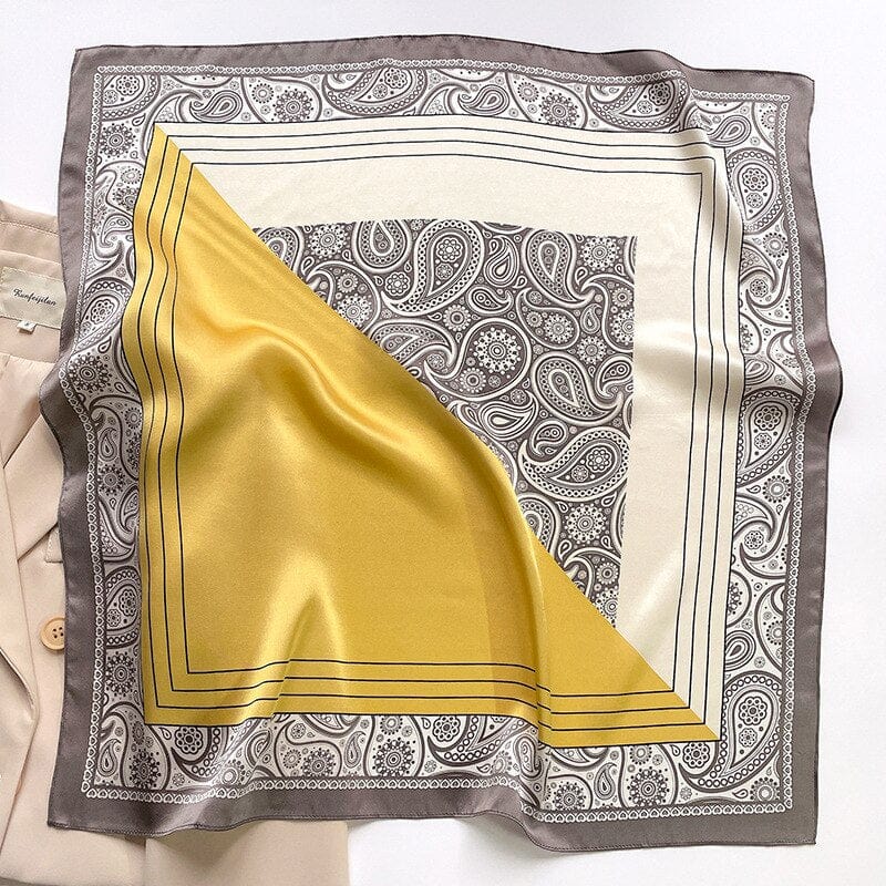 Carré 100% Soie Sophistiqué Femme Jaune / 70X70CM