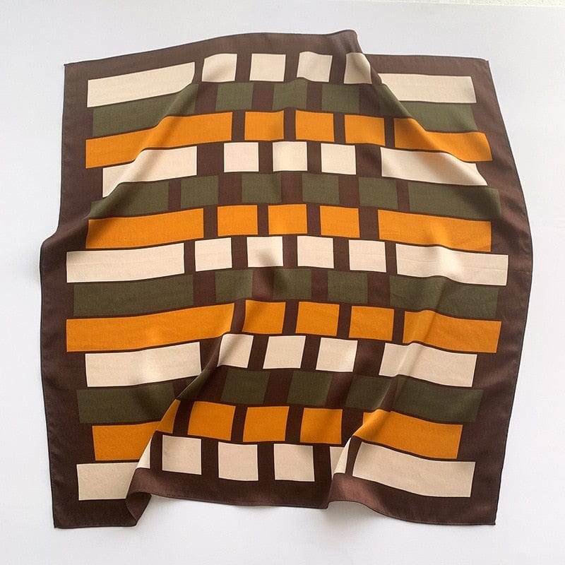 Carré 100% Soie Vintage Marron Orange / 70X70CM