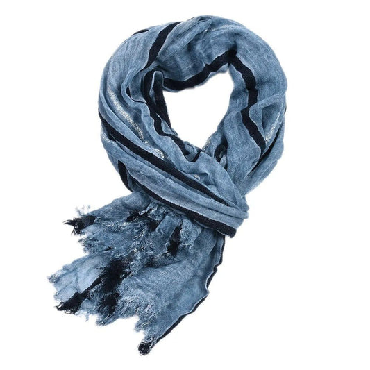 Chèche Vintage Homme à Rayures en Lin Bleu