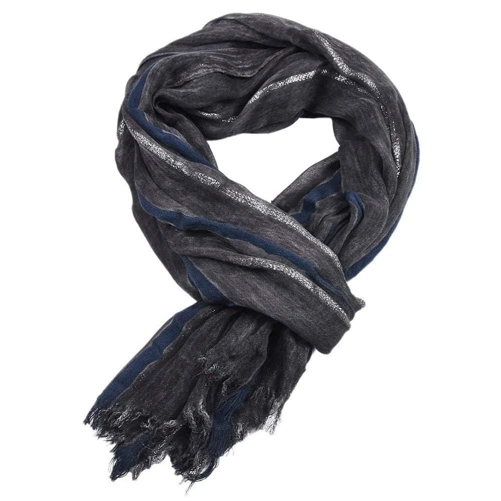 Chèche Vintage Homme à Rayures en Lin Gris