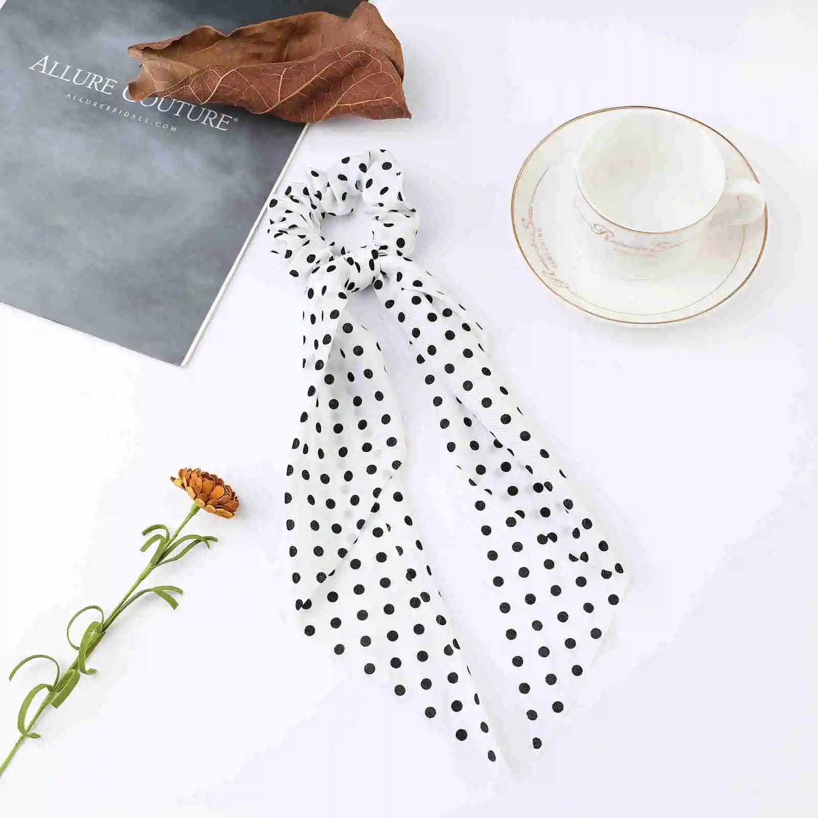 Chouchou à Pois avec Noeud - Collection Printemps Blanc