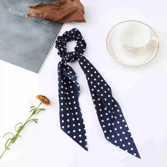 Chouchou à Pois avec Noeud - Collection Printemps Bleu