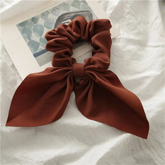 Chouchou Cheveux Élégant avec Noeud en Satin Marron