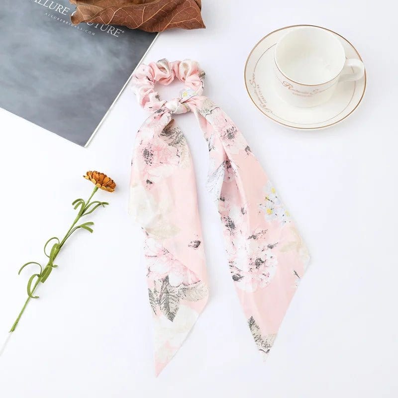 Chouchou Fleurie avec Noeud - Collection Élégance Rose