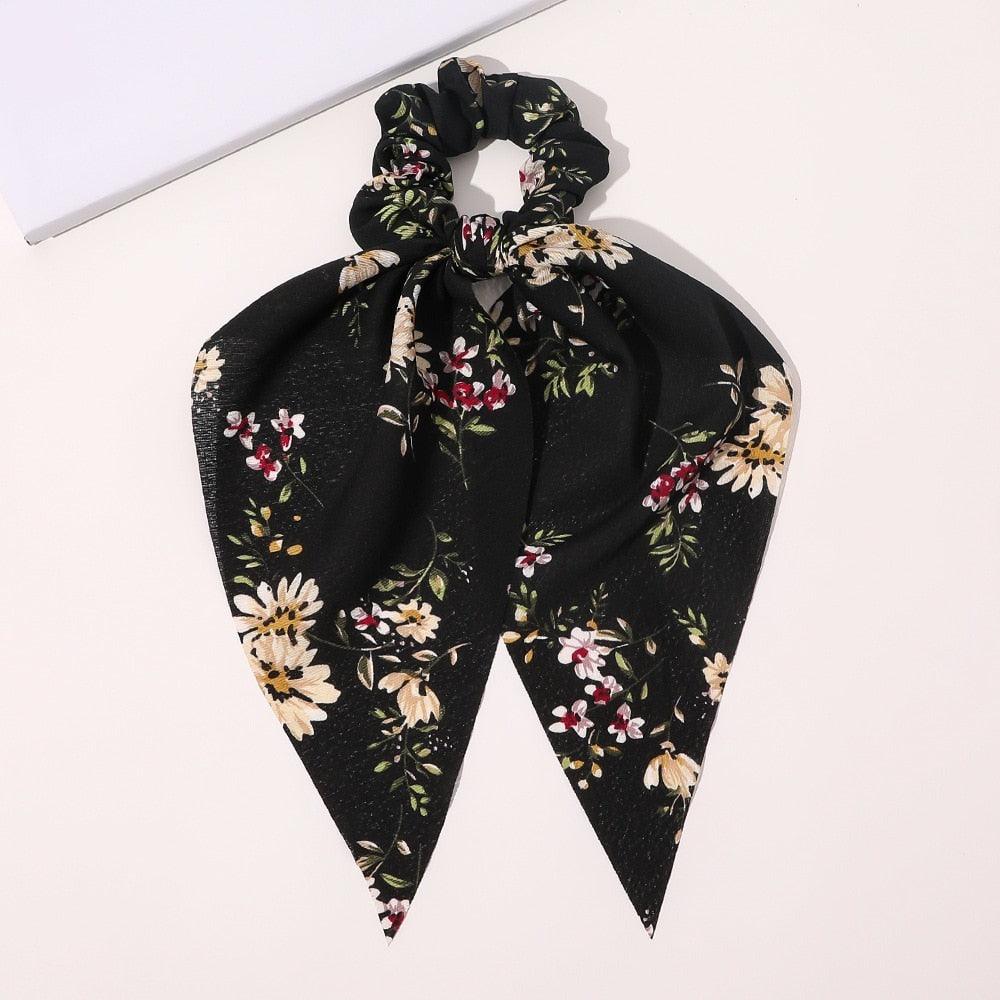 Chouchou "Fleurs des Champs" - Collection Foulard. Noir