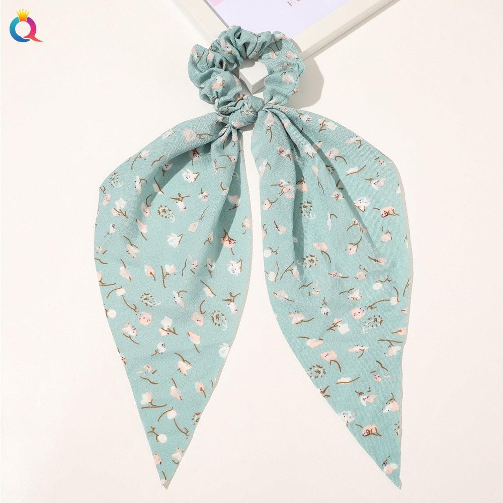 Chouchou Foulard Fleuri - Blanc ou Bleu