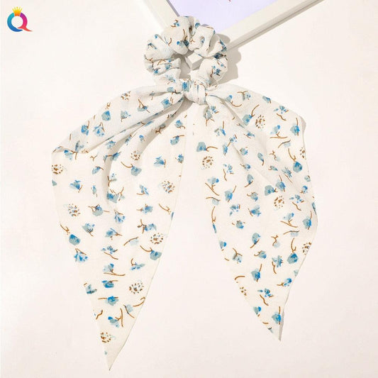 Chouchou Foulard Fleuri - Blanc ou Bleu Blanc