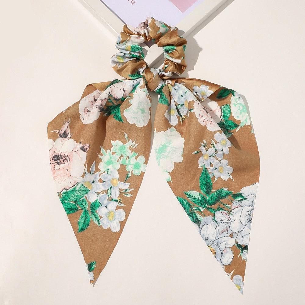 Foulard Chouchou à Grosses Fleurs Blanches