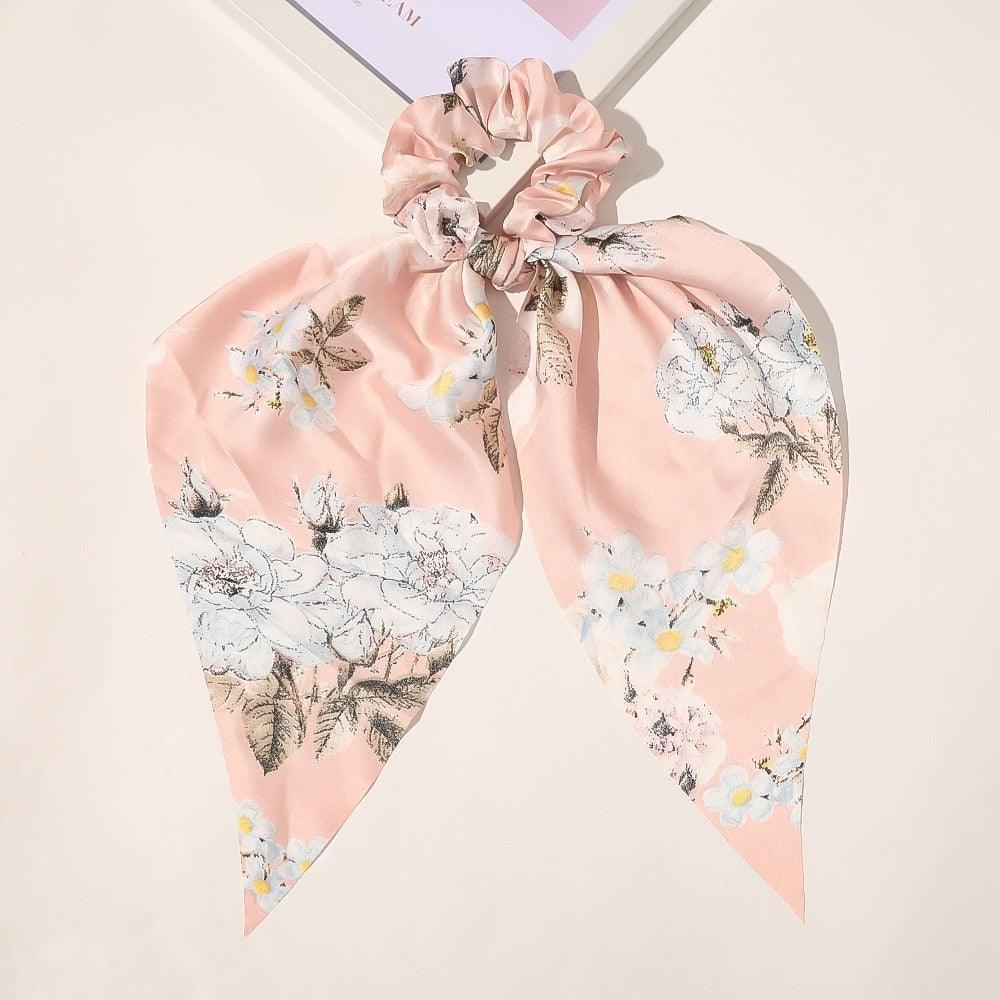 Foulard Chouchou à Grosses Fleurs Blanches