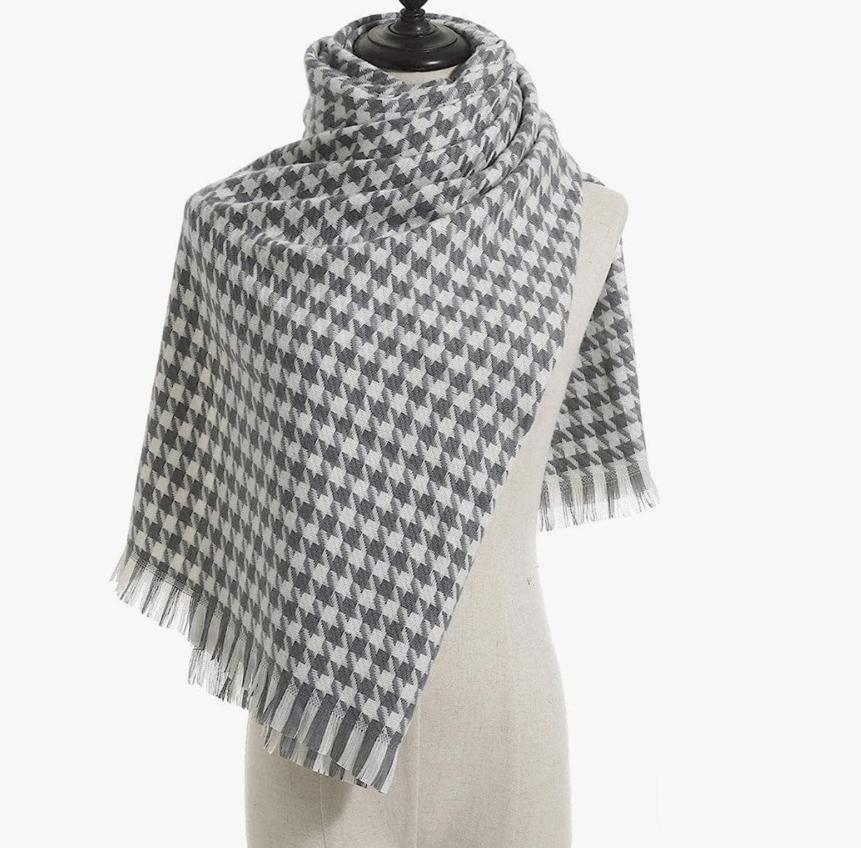 Écharpe bicolore pied de poule Gris