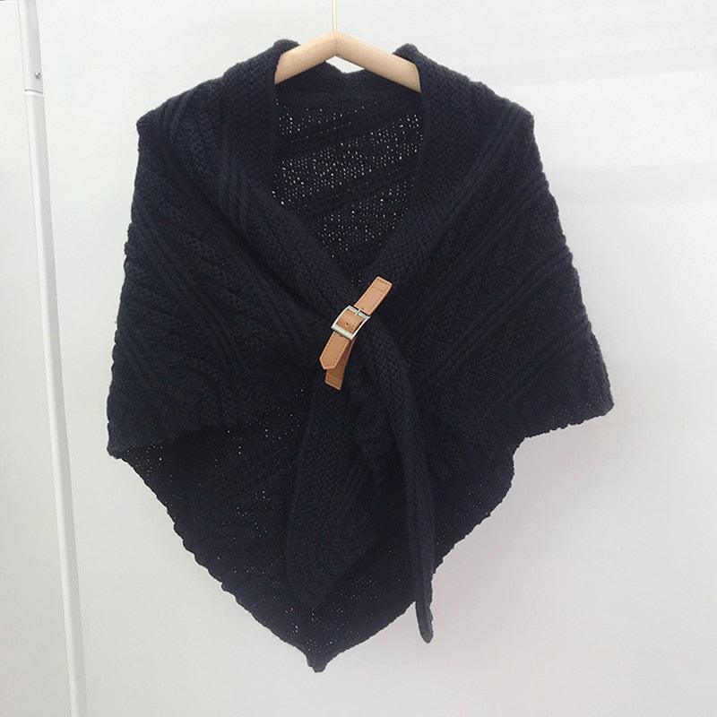 Écharpe cape tricotée unie - Modèle exclusif Noir