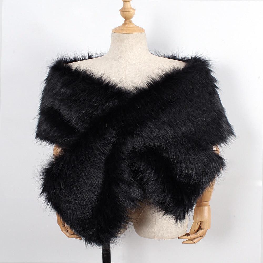 Écharpe Croisée Luxueuse en Fausse Fourrure Noir