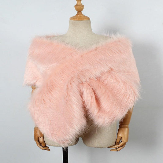 Écharpe Croisée Luxueuse en Fausse Fourrure Rose