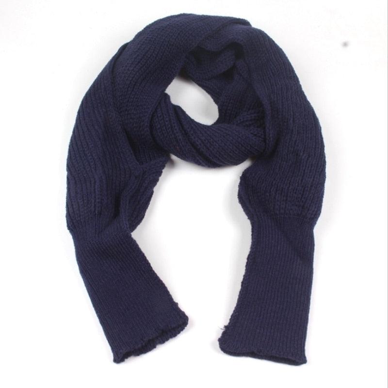 Écharpe de Luxe avec Manches en Laine Bleu