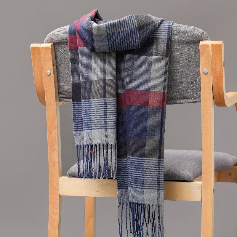 Écharpe en cachemire à carreaux tricolore Gris