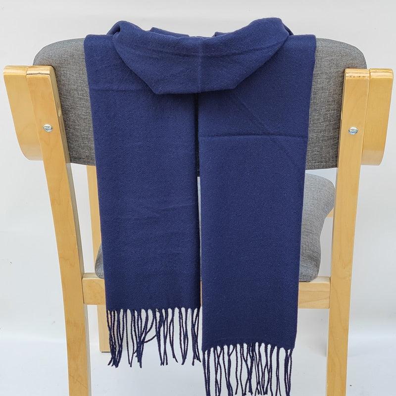 Écharpe en cachemire avec franges - Élégance assurée Bleu
