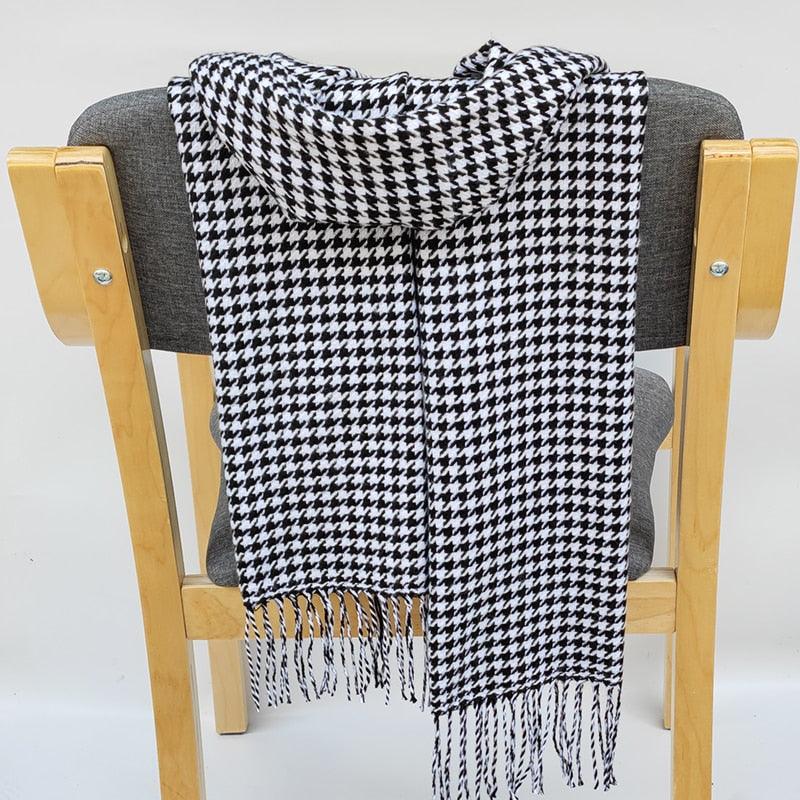 Écharpe en cachemire avec motifs pied de poule de luxe Blanc