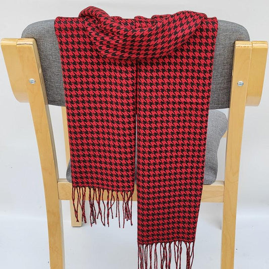 Écharpe en cachemire avec motifs pied de poule de luxe Rouge
