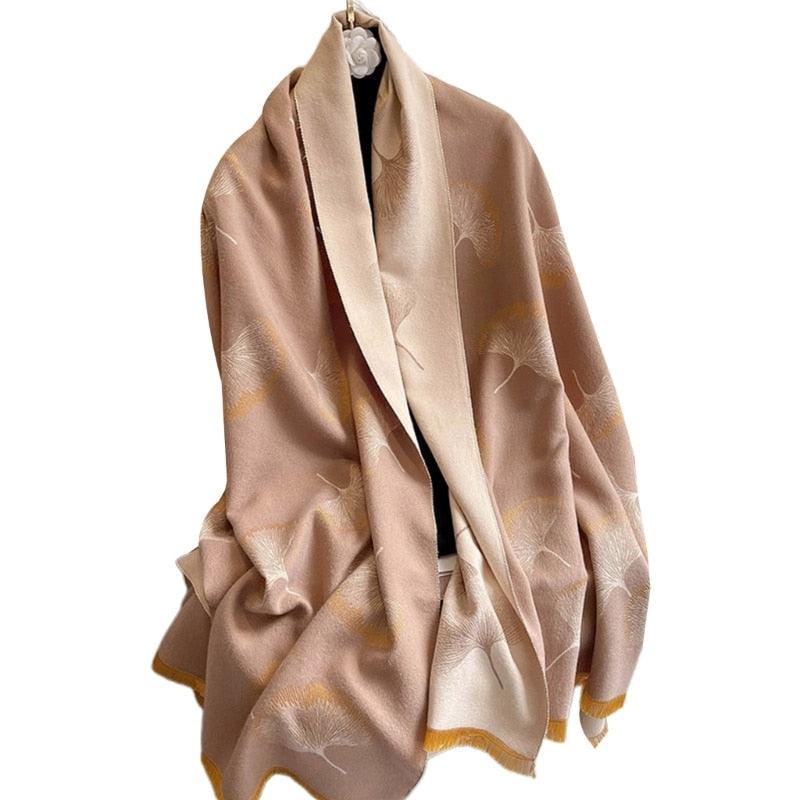 Écharpe en cachemire élégante et florale Beige