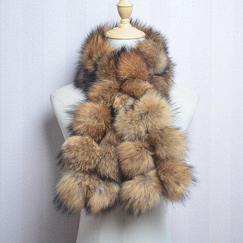 Écharpe en fausse fourrure aux pompons extravagants Marron