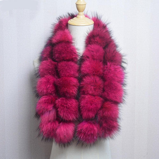 Écharpe en fausse fourrure aux pompons extravagants Rose