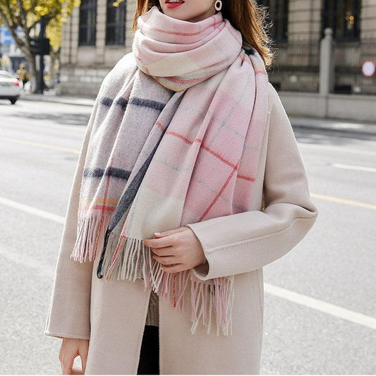 Écharpe en laine à carreaux de Luxe Rose et Bleu
