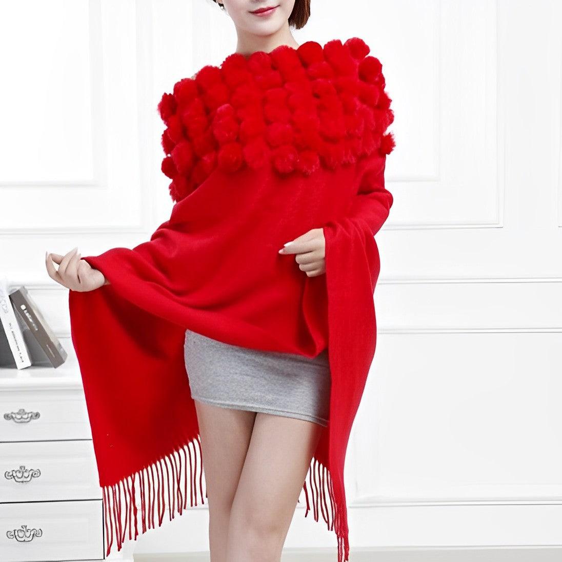 Écharpe en laine avec pompon en fourrure - Collection Luxe