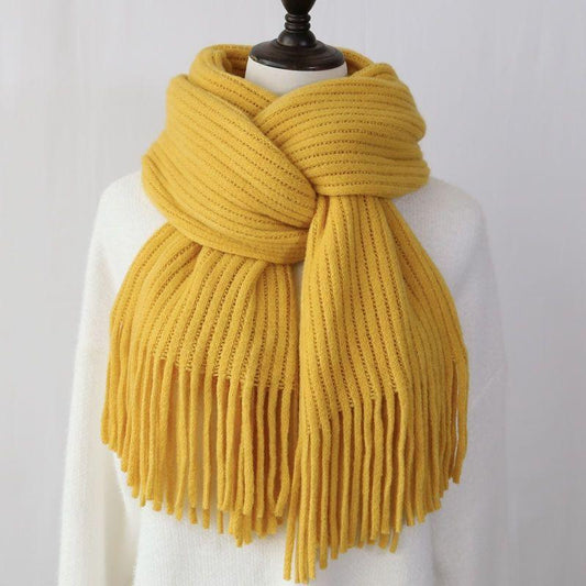 Écharpe en laine unie avec franges - Collection Cozy Chic Jaune