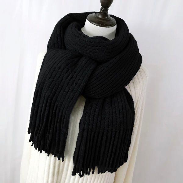 Écharpe en laine unie avec franges - Collection Cozy Chic Noir