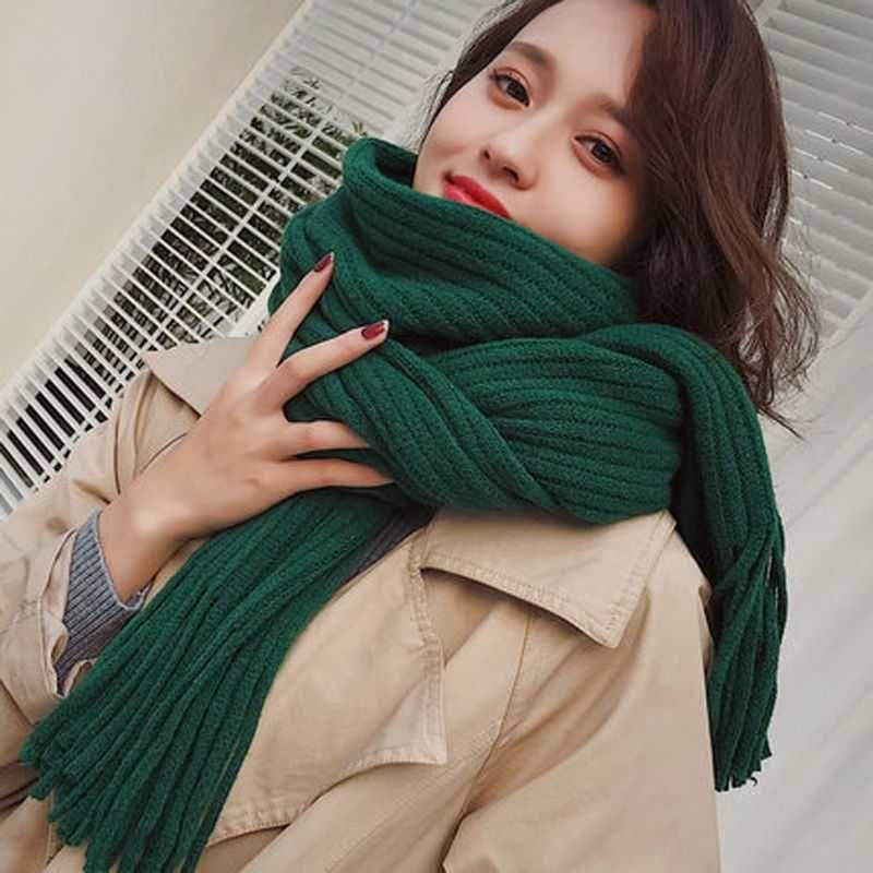 Écharpe en laine unie avec franges - Collection Cozy Chic Vert