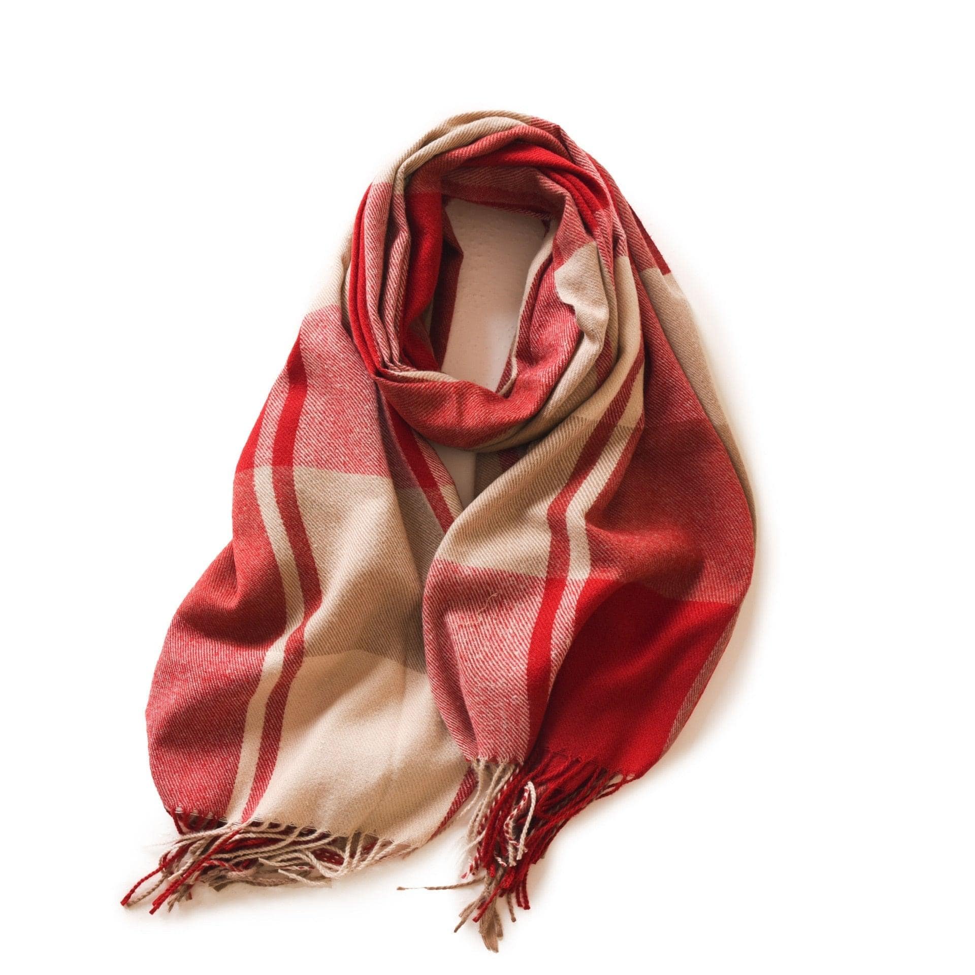 Écharpe frangée à motifs carreaux intemporels. Rouge